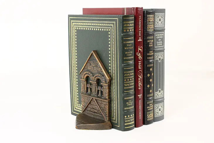 Pair of Vintage Belfry Bell Tower Cast Iron Bookends, Connecticut Foundry #42373