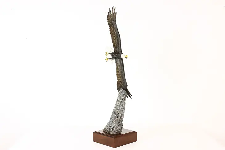 Soaring Bronze Eagle on Walnut Base Vintage Sculpture, Shoop #41656