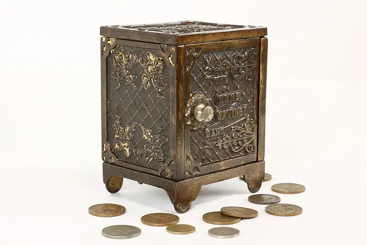 Victorian Cast Iron Antique Combination Safe Coin Bank, Kenton #41464