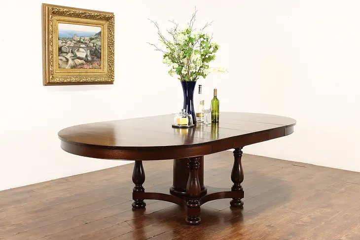 Mahogany Antique 54" Round Dining Table 4 Leaves Extends 94" Peck & Hills #35574