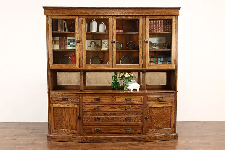 Craftsman Oak Antique Back Bar, Sideboard, China or Curio Cabinet #42341