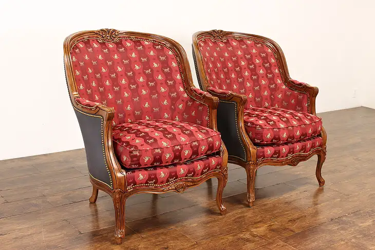 Pair of French Design Vintage Armchairs, Monkey Upholstery Hancock Moore #41750