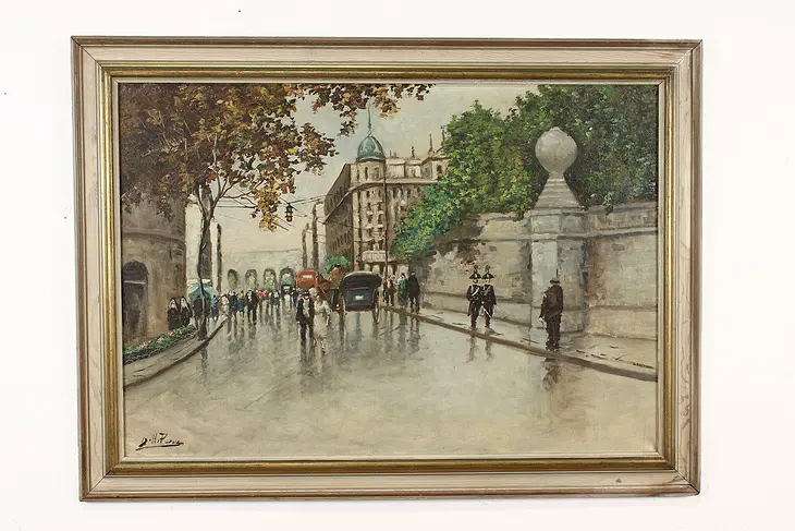 Italian Street Scene Vintage Original Oil Painting, De La Pina 45" #42335