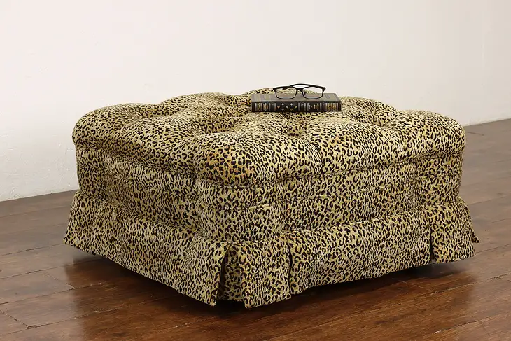 Leopard Print Upholstered Vintage Footstool or Ottoman, Hancock and Moore #41751