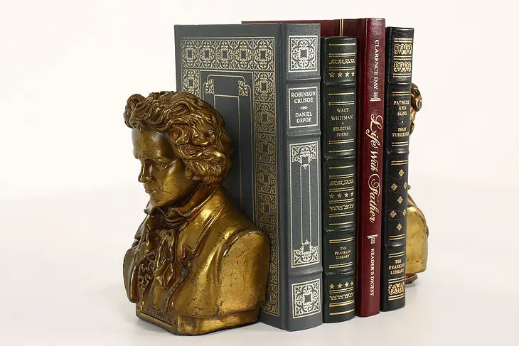 Pair of Vintage Bronze Beethoven Bust Musical Sculpture Bookends  #42372