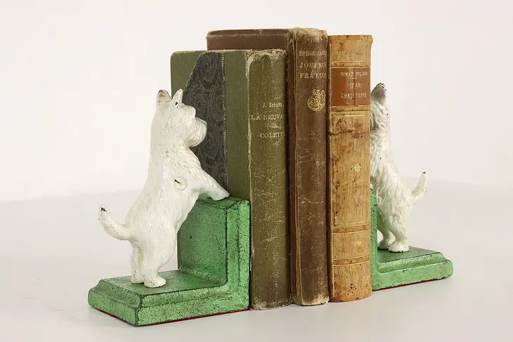 Pair of Vintage West Highland White Terrier Iron Sculpture Bookends #42370