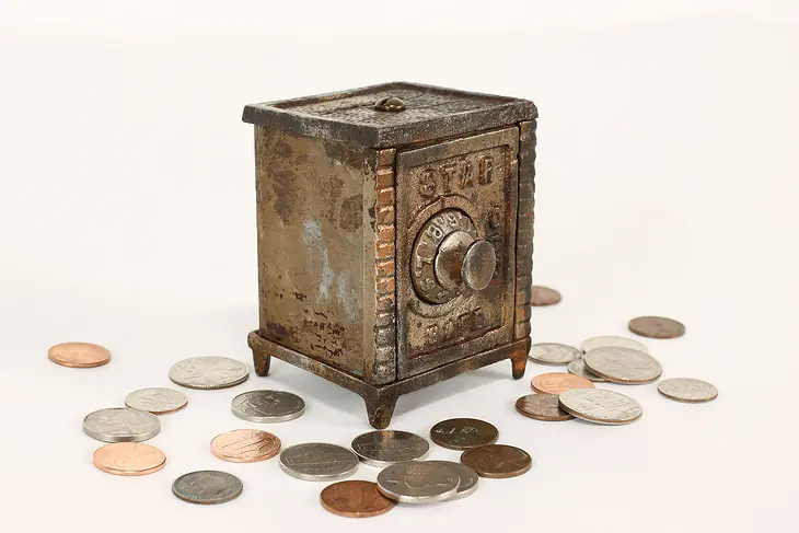 Victorian Cast Iron Antique Combination Safe Coin Bank, Star Safe #42409