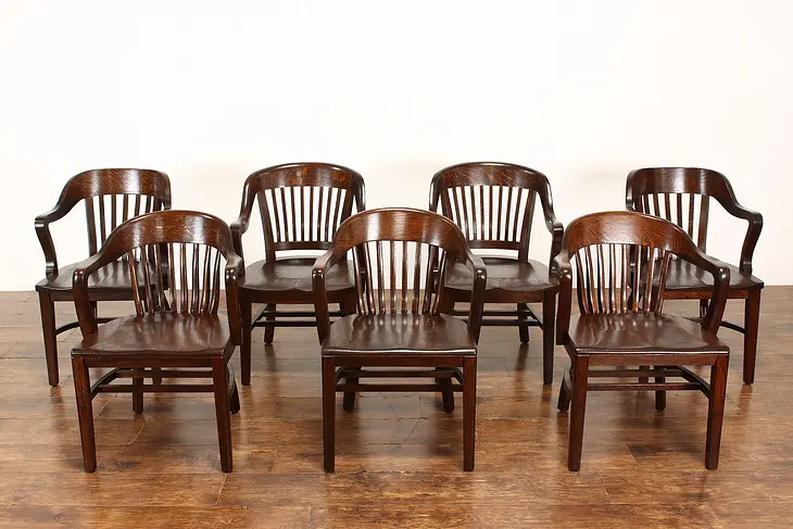 Set of 7 Traditional Quarter Sawn Oak Antique Office Library Desk Chairs #42000