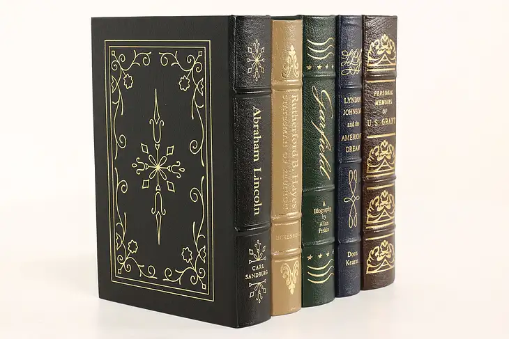 Easton Set of 5 American President Leather & Gold Tooled Books, Lincoln #42462