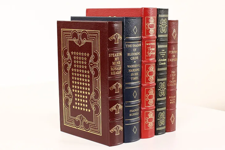 Easton Set of 5 American President Leather & Gold Tooled Books, Lincoln #42460