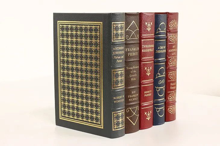 Easton Set of 5 American President Leather&  Gold Tooled Books, Reagan #42457
