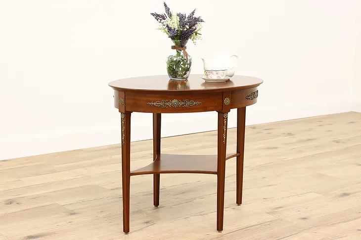 Neoclassic Antique Oval Mahogany & Floral Marquetry Coffee or Side Table #42478