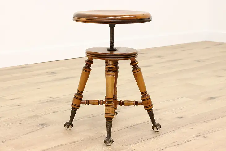 Victorian Antique Adjustable Swivel Piano or Organ Stool Ball & Claw Feet #42502