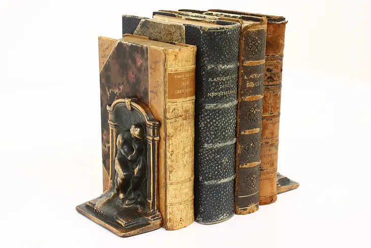 Pair of Antique Copper Finish Antique Bookends, after The Thinker, Rodin #42003