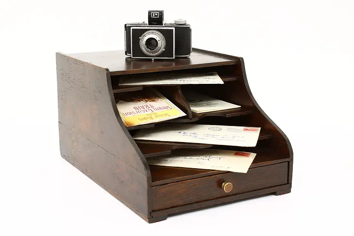 Arts & Crafts Mission Oak Antique Desktop File Tray & Drawer Cabinet Weis #42516