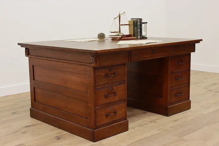 Victorian Antique Oak Quarter Sawn Antique Craftsman Partner Desk #42342
