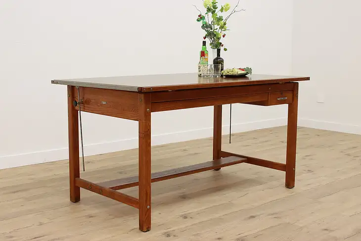 Farmhouse Industrial Salvage Drafting Wine Table Kitchen Island, Mayline #42263