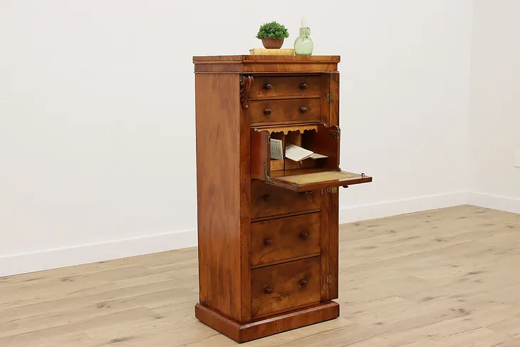 Victorian Antique English Sidelock Secretary Desk & Chest or File #41645