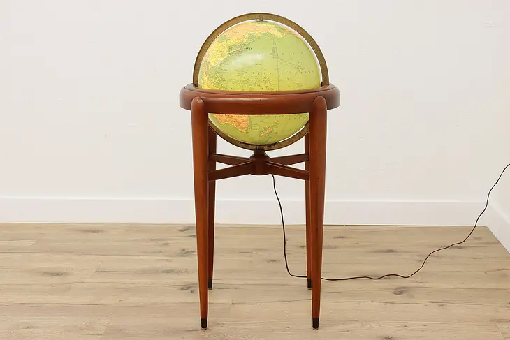 Replogle Midcentury Modern 1960s Vintage Lighted 16" Glass Globe, Stand #42332