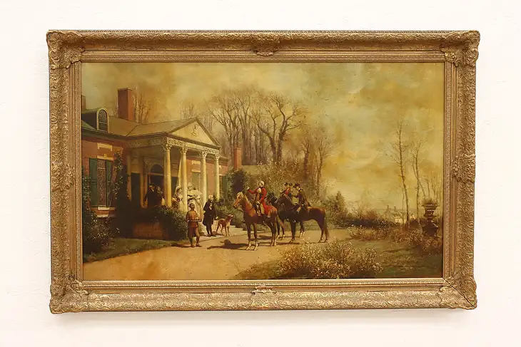 Colonial Scene Antique Original Chromolithograph, Thompson 41.5" #42140