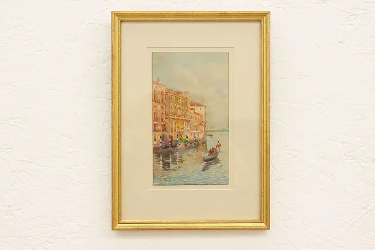 Venice Canal & Gondola Antique Original Watercolor Painting Signed 13.5" #42091