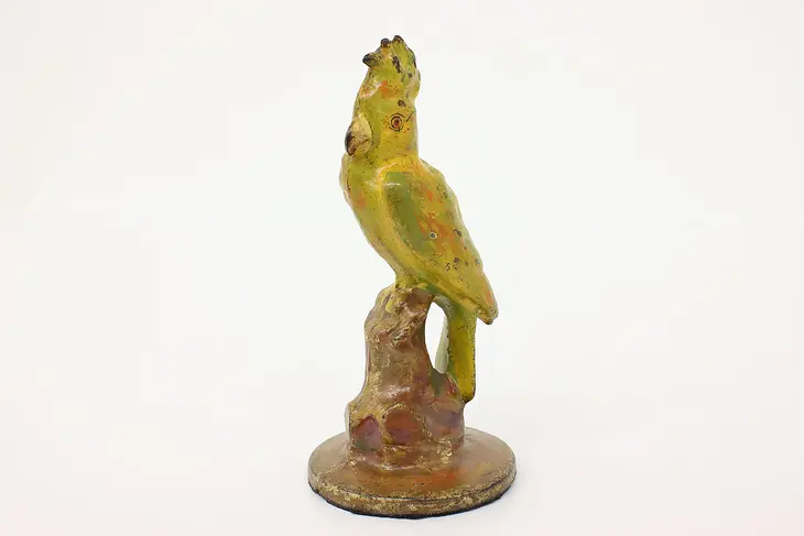 Farmhouse Antique Cast Iron Painted Parrot Sculpture #41467