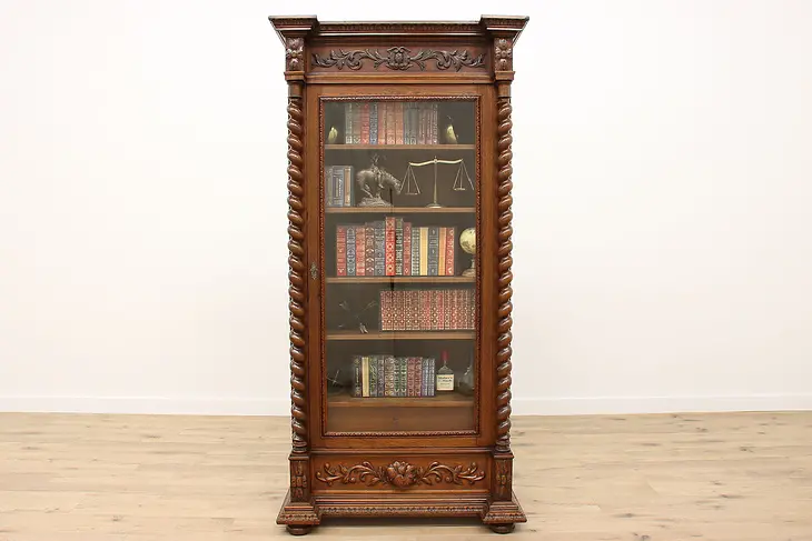 Renaissance Design Antique Carved Oak Office or Library Bookcase, Display #42064