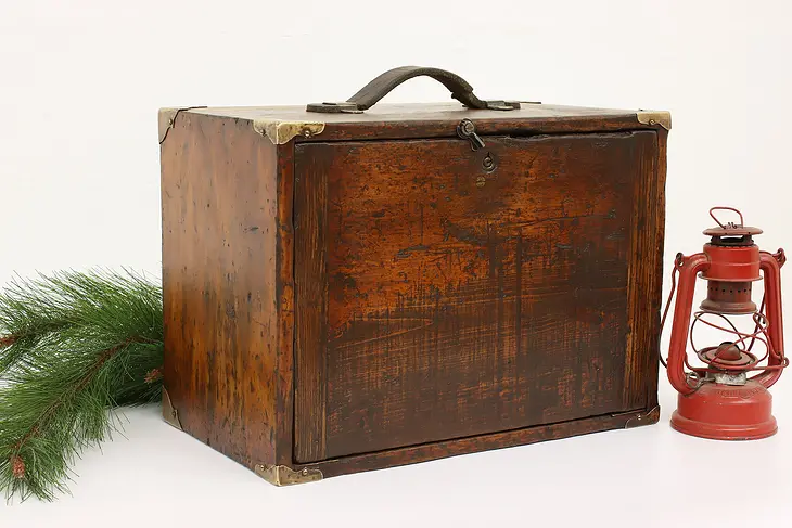 Farmhouse Industrial Antique Pine Machinist, Jewelry or Collector Chest #42532