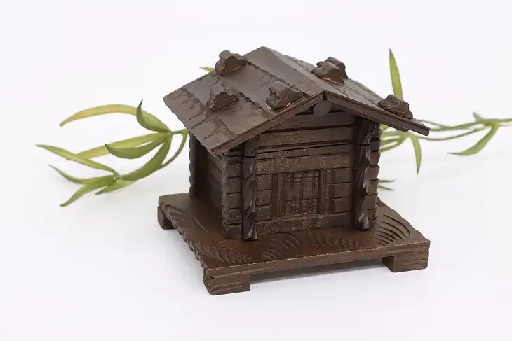 Swiss Folk Art Vintage Carved Walnut Chalet Jewelry or Keepsake Box #41665