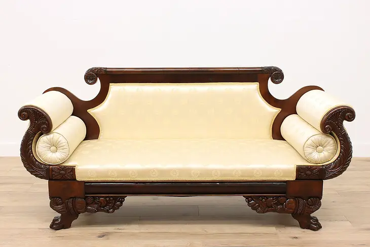 Empire Antique 1830s  Mahogany Sofa, Carved Lion Paw Feet #41641
