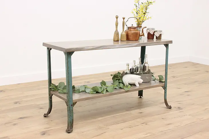 Industrial Salvage Vintage Maple & Iron Kitchen or Sofa Table, Console #42638