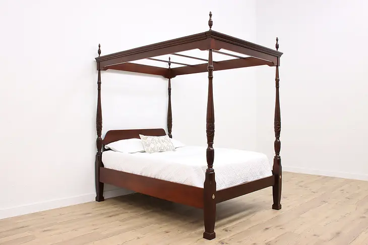 Georgian Style Vintage Mahogany Four Poster Queen Size Canopy Bed #41767