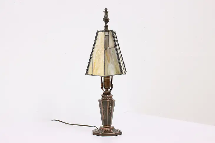 Leaded Stained Glass Shade Vintage Office or Library Desk Lamp, Classique #42399