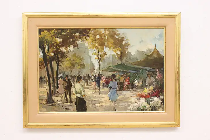 Madeleine Flower Market Paris Vintage Original Oil Painting Durant 44.5"  #41651