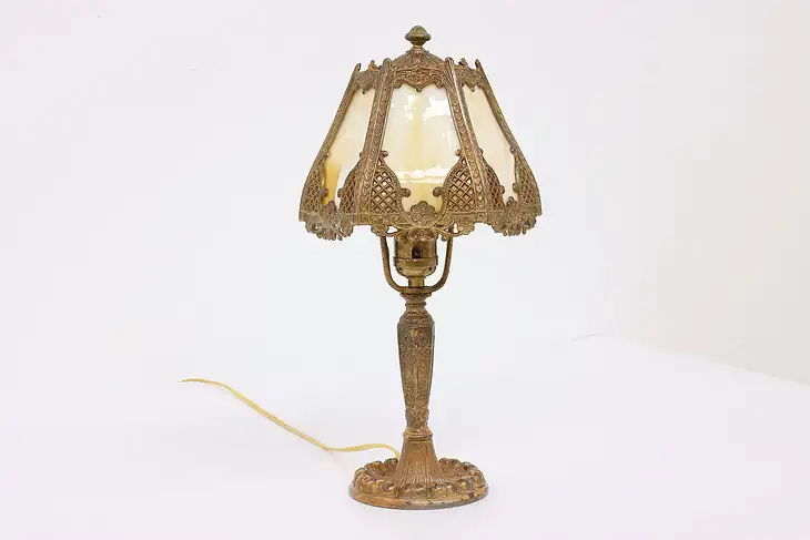 Stained Glass & Filigree Antique Office Desk or Boudoir Lamp #42473