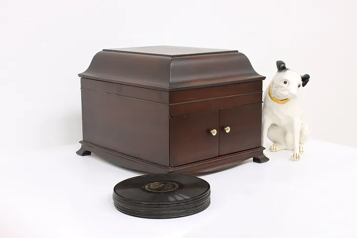Victor Mahogany Tabletop Antique VV-IX Victrola Phonograph & Records #42308