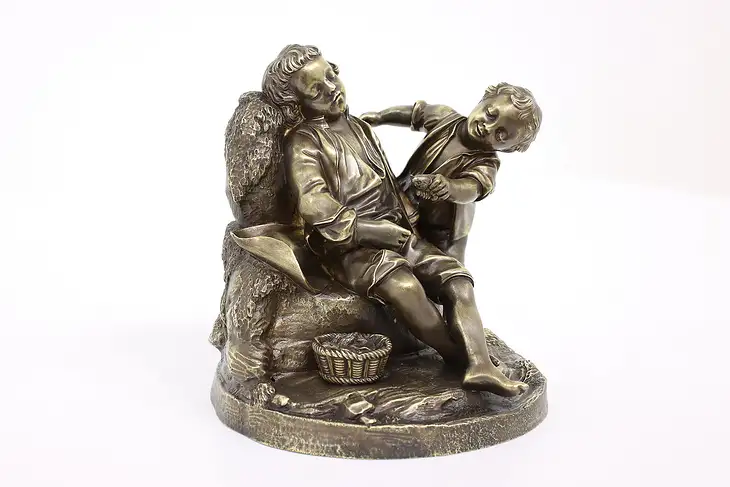 Victorian Antique Bronze Statue of Boys with Lobster & Fish Sculpture #39609