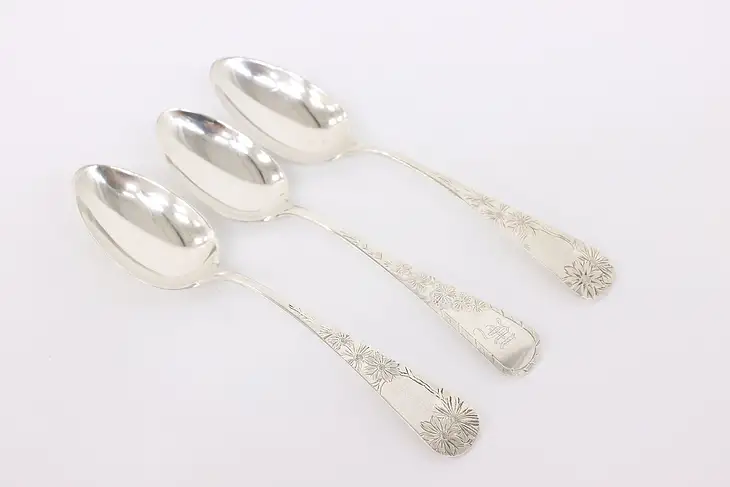 Set of 3 Victorian Sterling Silver Antique Dinner Spoons, Gorham #42837