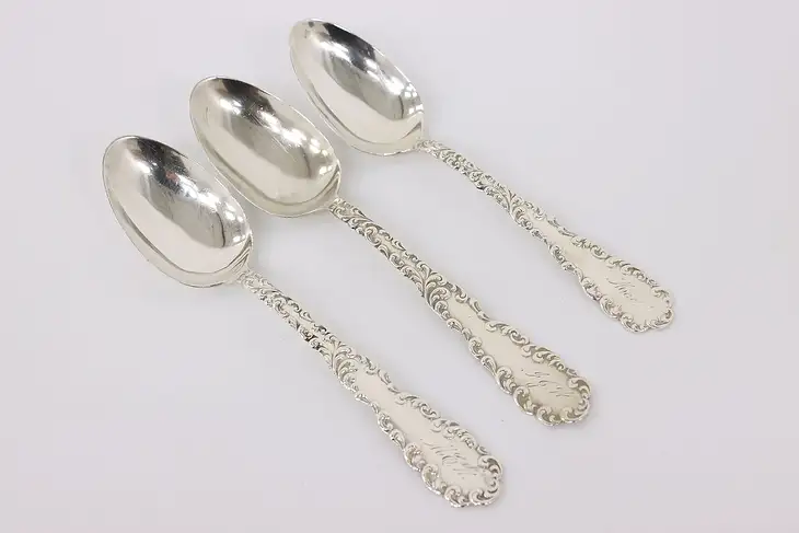 Set of 3 Victorian Sterling Silver Antique Tea Spoons, Monogram #42836