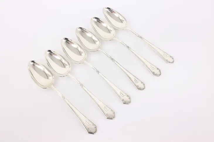 Set of 6 Antique Sterling Silver Tea Spoons 1919-25, Monogram D #42840