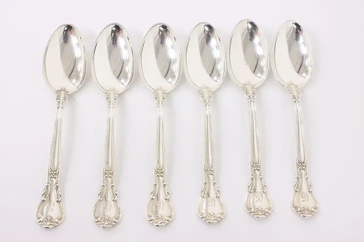 Set of 6 Gorham Chantilly Sterling Silver Tea Spoons, D Monogram #42838