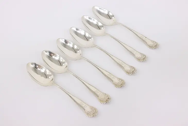 Set of 6 Sterling Silver Antique Rose Gorham Tea Spoons, Monogram #42839