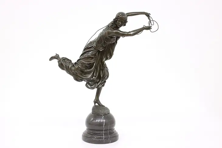 Art Deco Vintage Bronze Sculpture of Dancing Woman, Marble Base, Colinet #42633