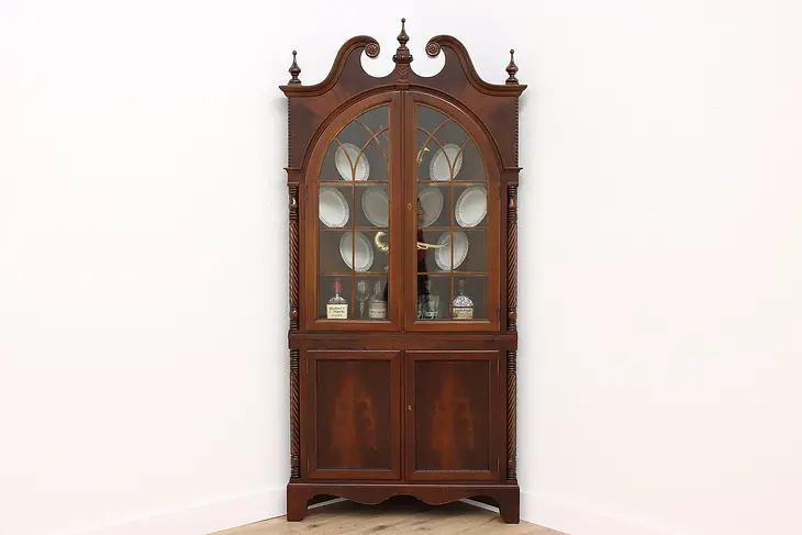 Georgian Vintage Mahogany Corner China Cupboard or Display Cabinet #42795