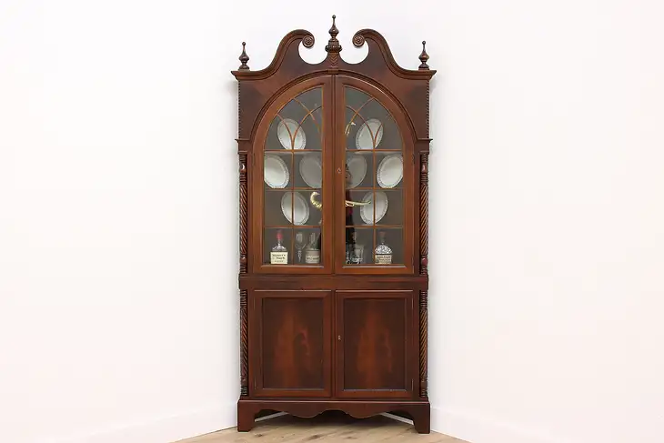 Georgian Vintage Mahogany Corner China Cupboard or Display Cabinet #42795