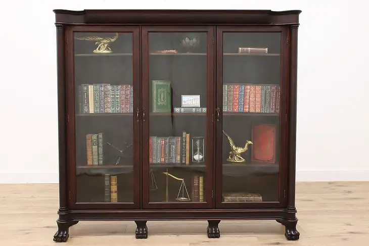 Empire Antique Mahogany Office or Library Triple Bookcase Original Finish #42634