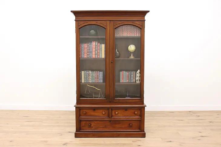 Victorian Antique Walnut Office Library Bookcase, Display Case #39537