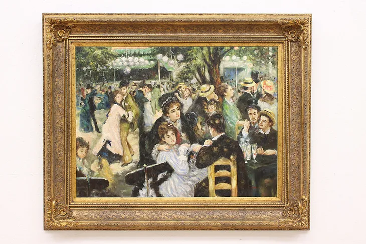 Dance at Le Moulin de la Galette Vintage Oil Painting after Renoir 53" #41897