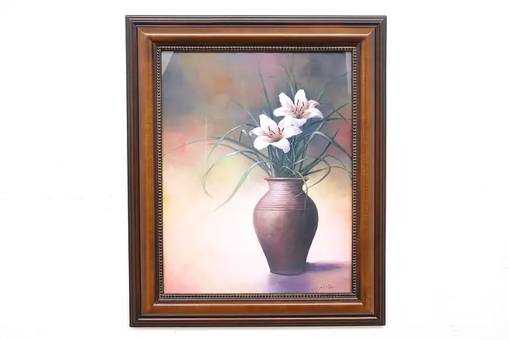 Still Life of Lilies in Vase Vintage Print, Signed Chiu 35.5" #42603