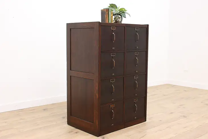 Arts & Crafts Antique Oak Double 8 Drawer Office File Cabinet, Automatic #42878